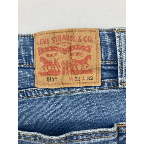 Levis Jeans Mens 32x32 Blue Denim Slim Straight Mid Rise Medium Wash Stretch 511 - Picture 3 of 10